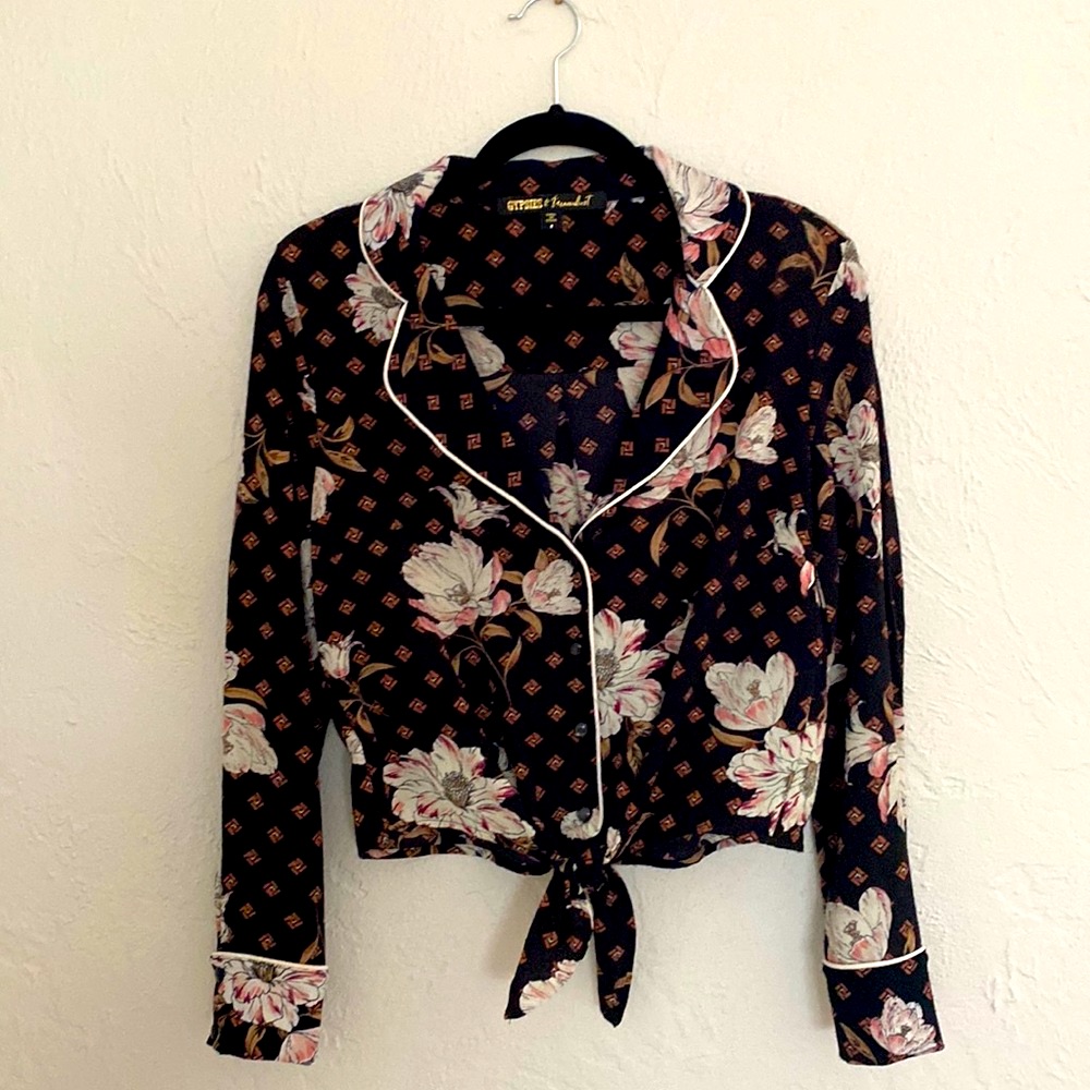 Tie Front Button Down Blouse